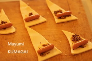 フランスのよくあるパイのおつまみ、ソーセージのパイ包み焼き