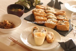 オープンいなり寿司を3種つくる、しらす＆紫蘇、ツナ、黒豆納豆＆黒ごま